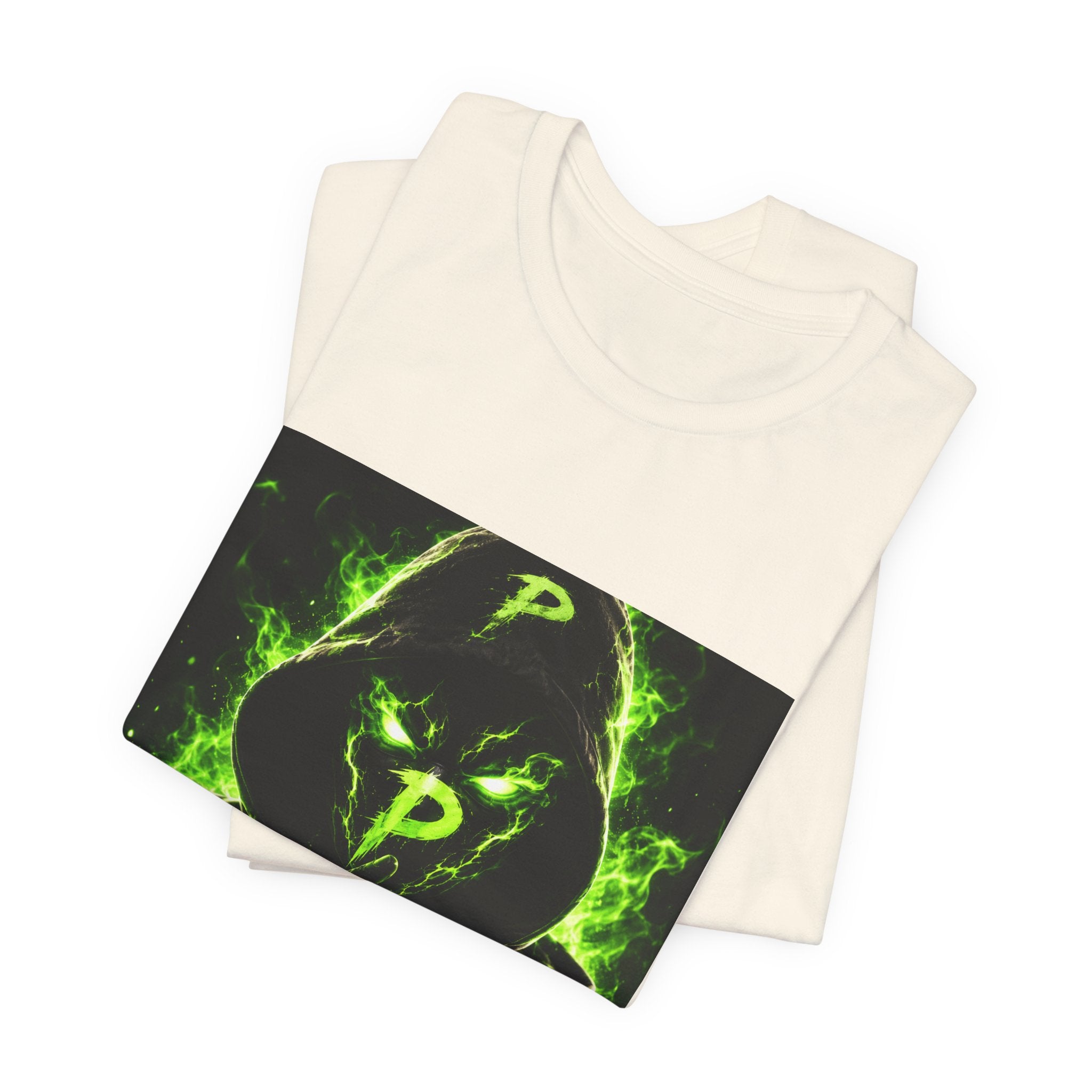 Hooded Phantom Tee — Neon Green 'P' Glitch Graphic T-Shirt