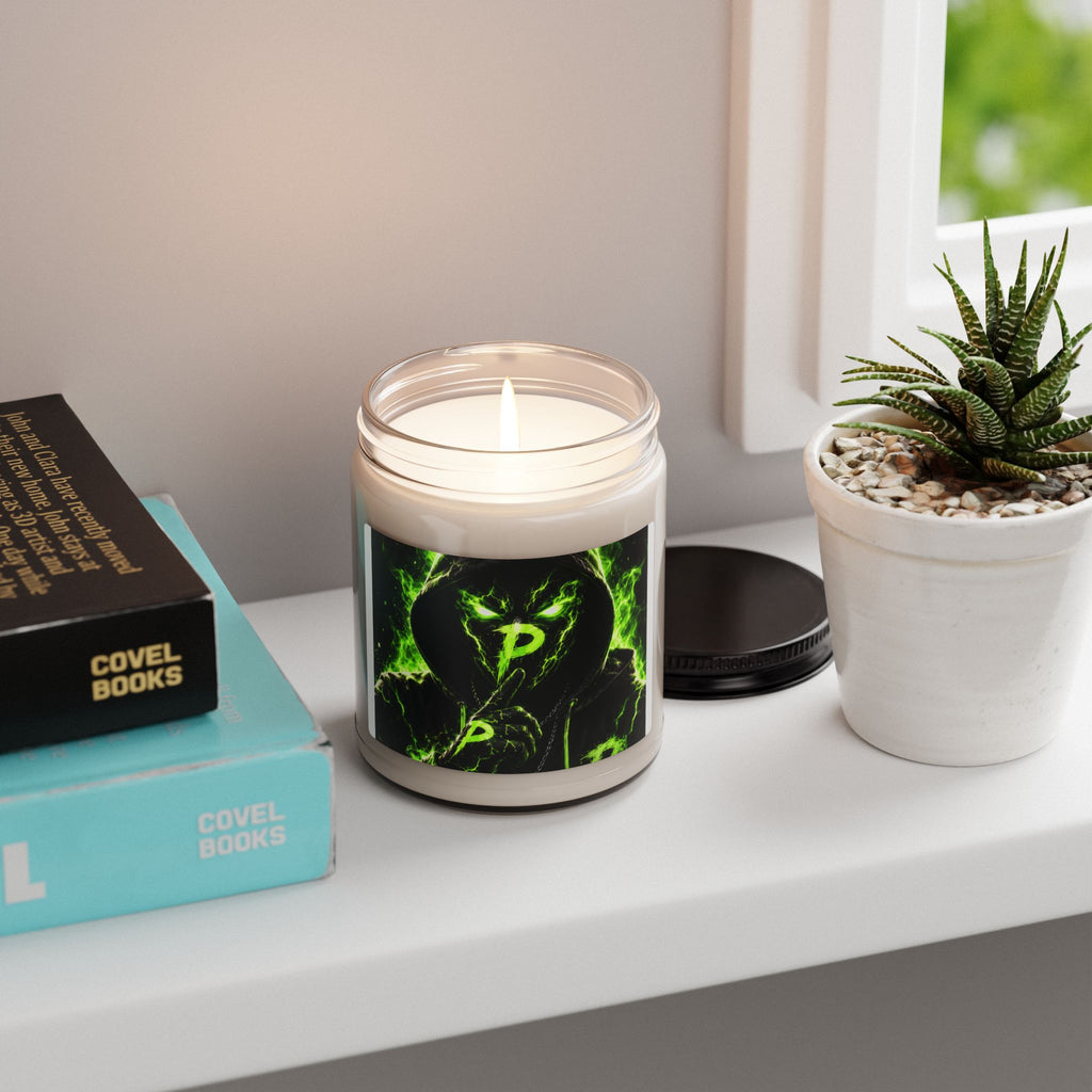 Green Flame Skull Candle — 9oz Scented Soy Candle with Neon Gothic Design