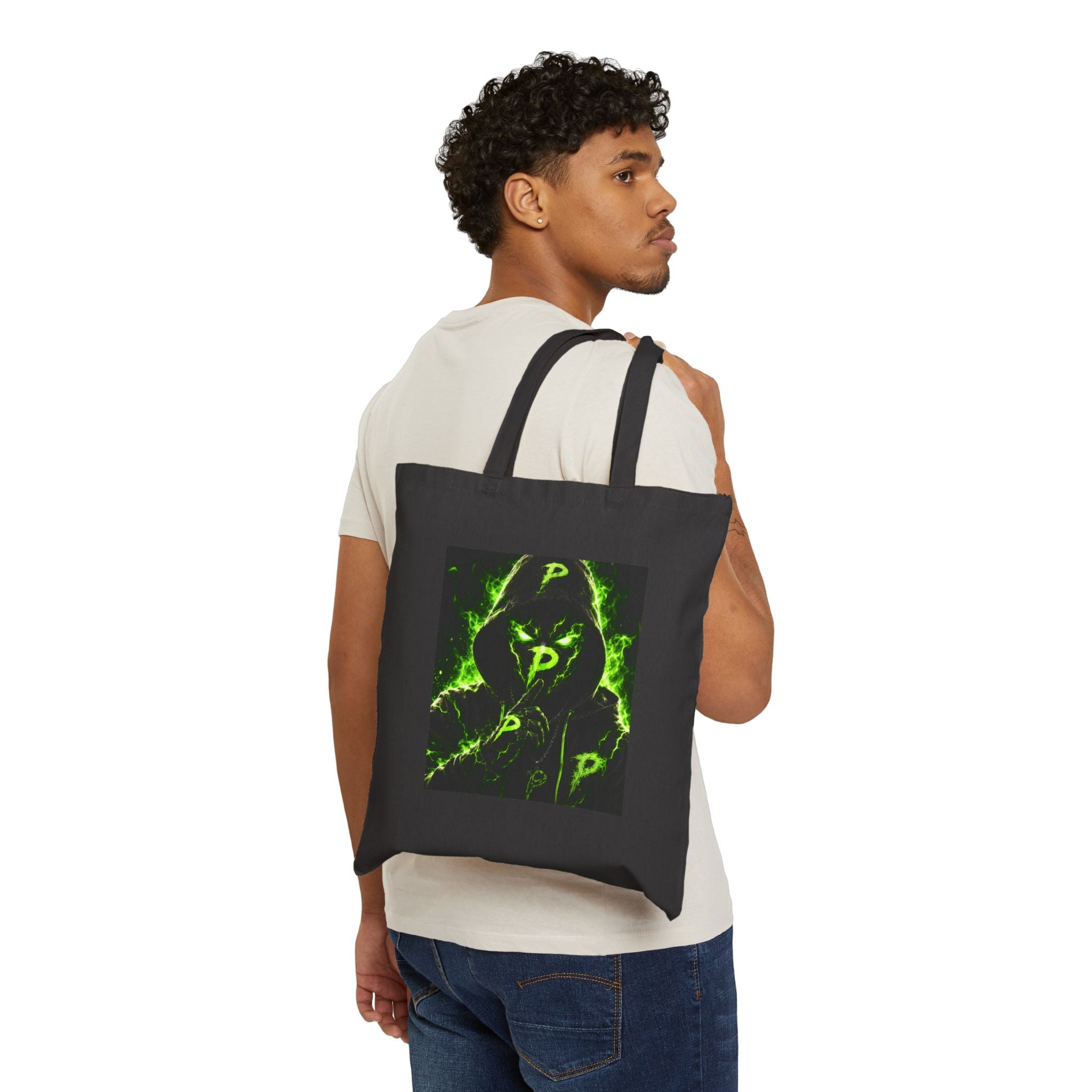 Canvas Tote Bag — Neon Green Hoodie 'P' Streetwear Graphic
