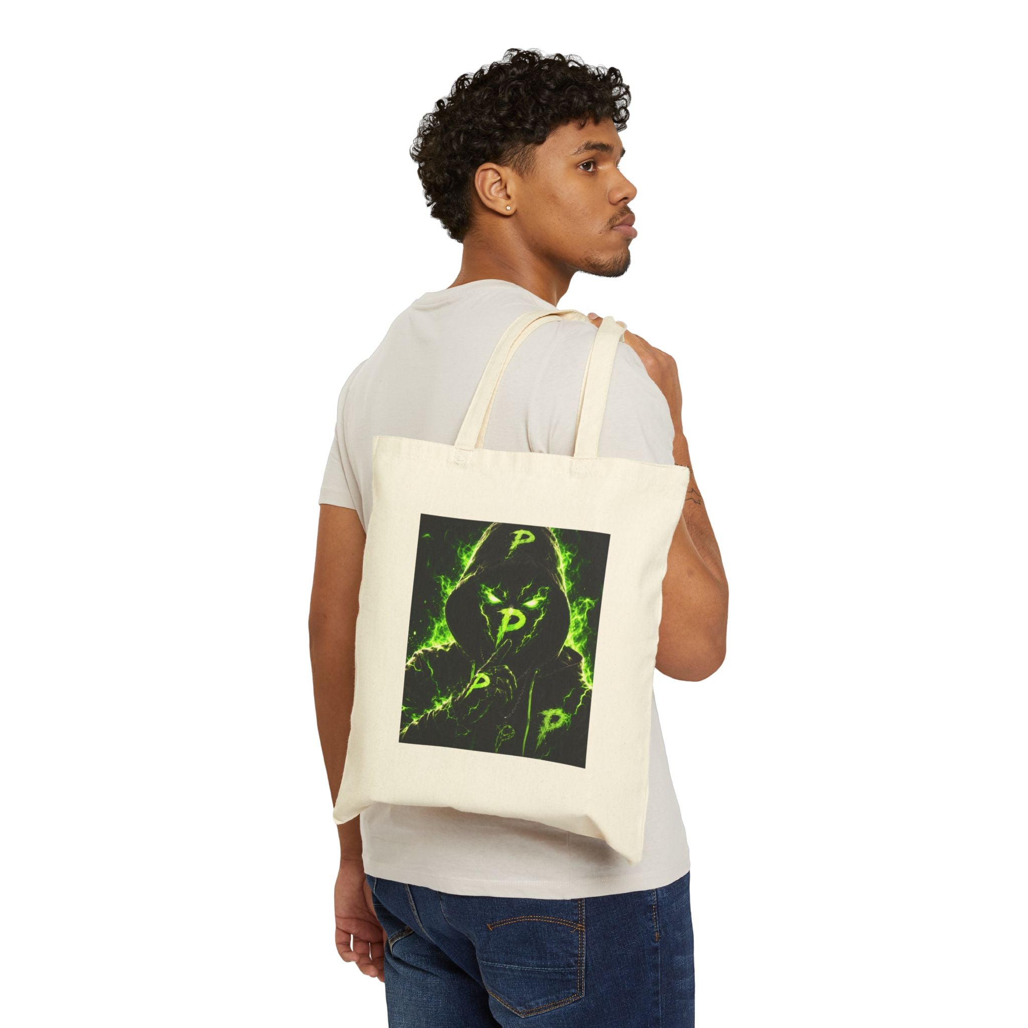 Canvas Tote Bag — Neon Green Hoodie 'P' Streetwear Graphic